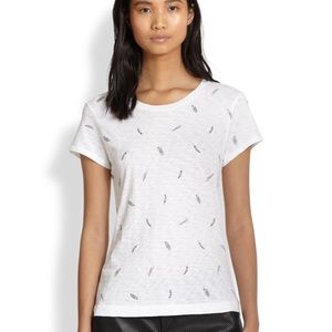 Rag & Bone White Brando Feather Print Tee